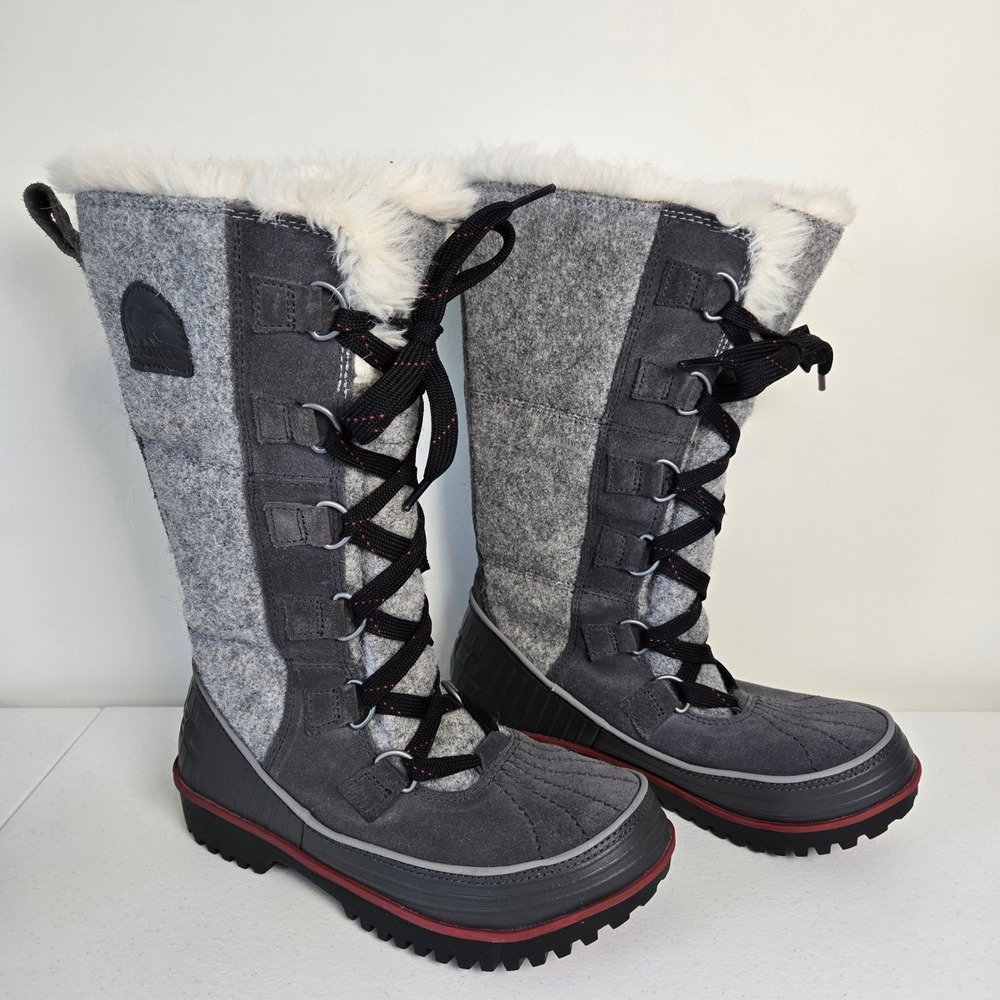 Sorel Tivoli High II Felt Tall Winter‎ Boots Lined Waterproof Grey & Red Size 5
